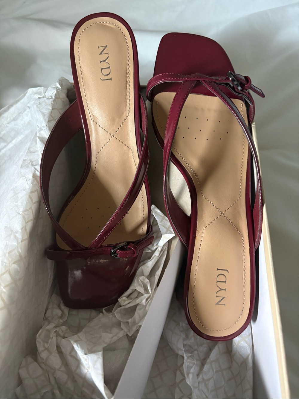 NYDJ Burgundy Square-Toe Slingback Mules